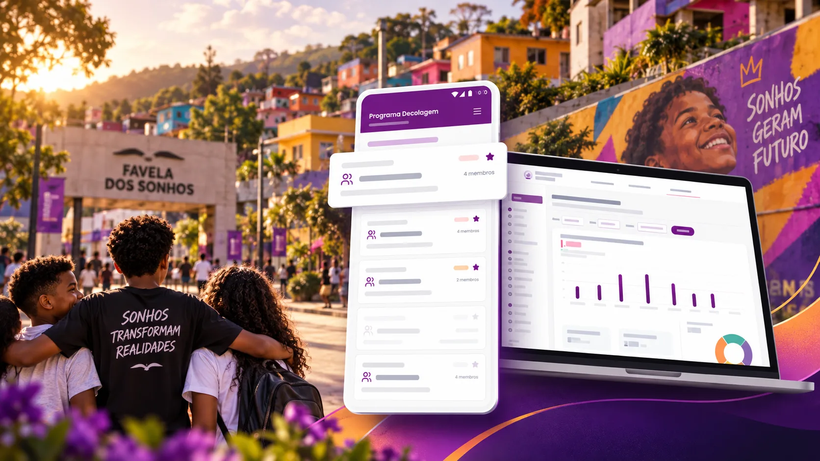 Telas do App Decolagem e do Command Center da Gerando Falcões