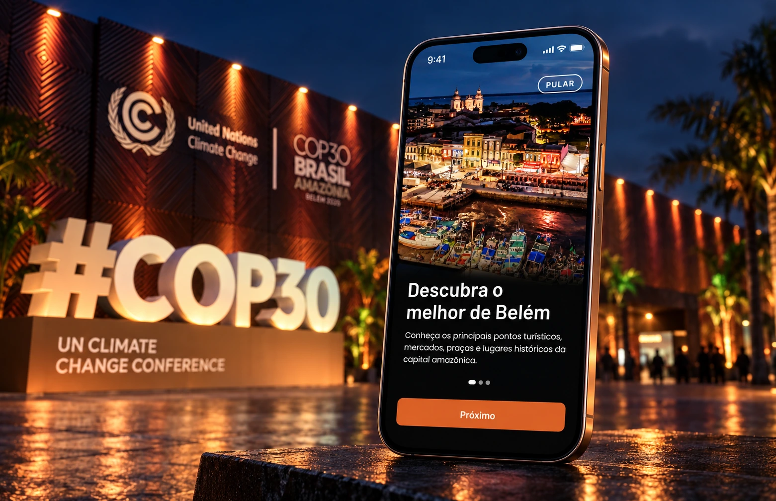 App Visit Belém exibido em um celular durante a COP30